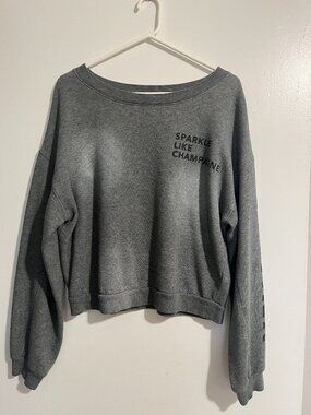 EXPRESS Womens Sparkle Like Champagne Gray Crew Neck Cropped Sweatshirt Size SM